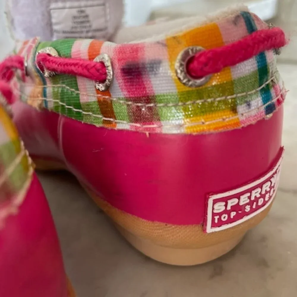 SPERRY TOP SIDER Duckie Pink Plaid Steel Shank Rain Shoes Girl 13M